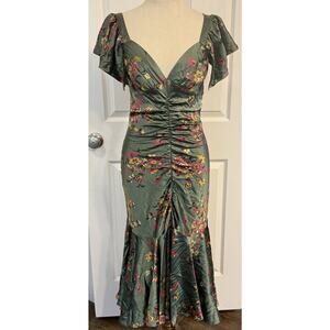 VTG 90s Betsey Johnson 100% Silk Mermaid Dress Sz 6 Green Floral Fishtail Fairy